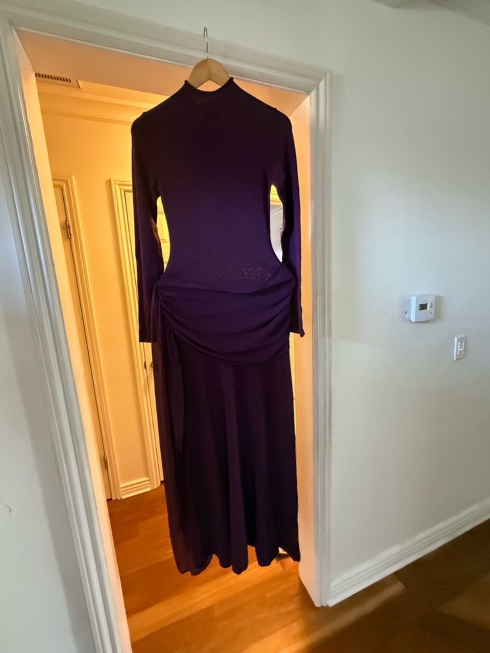 Meshki Deep Purple Long Sleeve Draped Maxi Dress